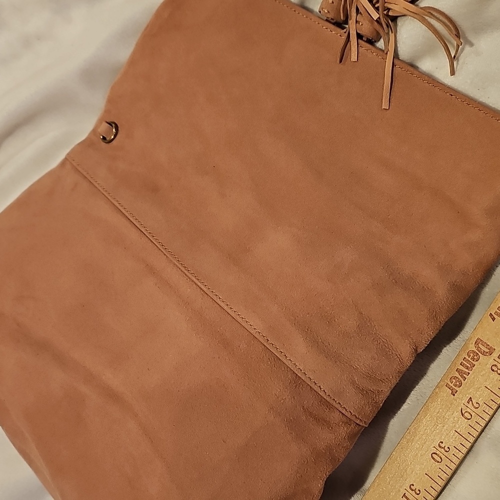 Ann Taylor chic soft pink suede clutch with tassels like new condition - Picture 7 of 11